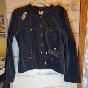 Ivy Jane Rhinestone & Gold Denim Jean Jacket "Rock" Sz Medium